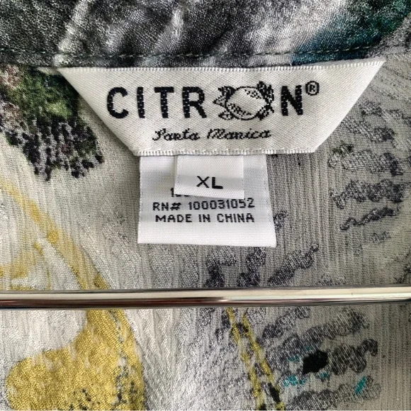 CITRON Santa Monica watercolor print blouse button up top silk XL shirt abstract - Picture 6 of 9